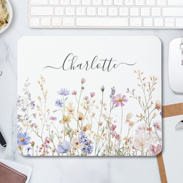 Monogram Vattenfärg Rustik Vacker Vildblomsäng Musmatta (In situ)