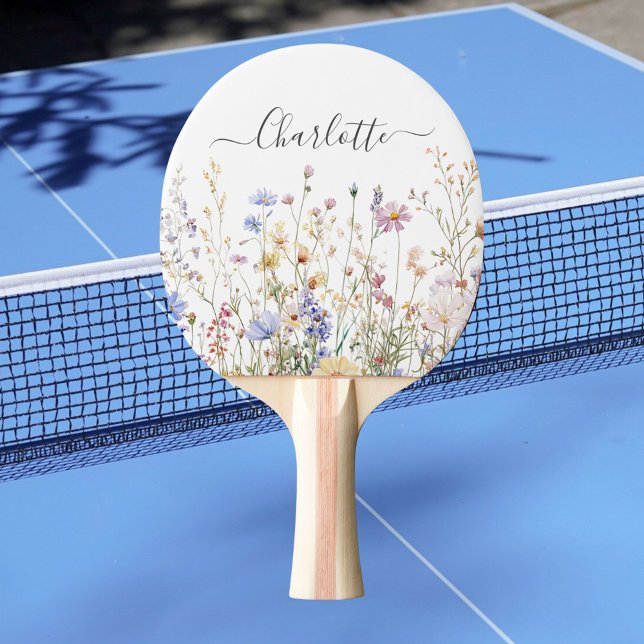 Monogram Vattenfärg Rustik Vacker Vildblomsäng Pingisracket (In situ)