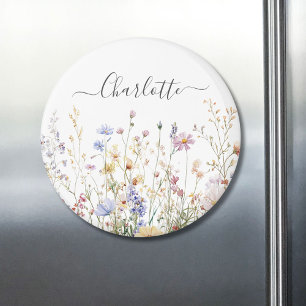 Monogram Vattenfärg Rustik Vacker Vildblomsfält Magnet