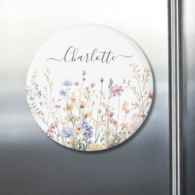 Monogram Vattenfärg Rustik Vacker Vildblomsfält Magnet (In situ)