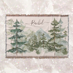 Monogram Vattenfärg Skog och berg Rustik Filt