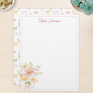 Monogram Vattenfärg Snygg Blomsterbukett Blommig Brevhuvud
