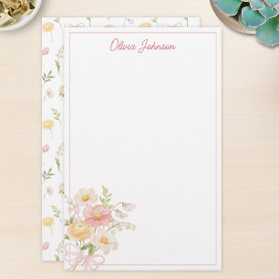 Monogram Vattenfärg Snygg Blomsterbukett Blommig Brevpapper