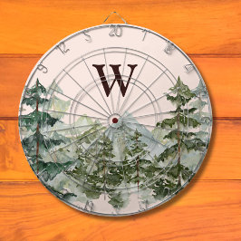 Monogram vattenfärg tallskog & berg Rustik Darttavla