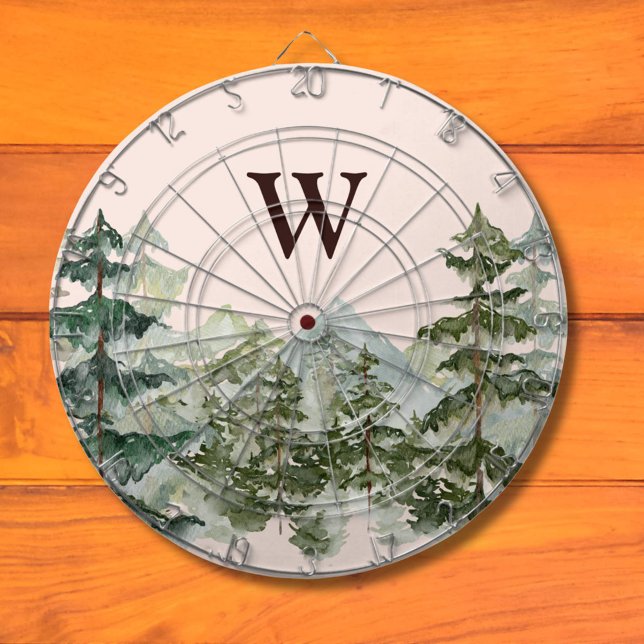 Monogram vattenfärg tallskog & berg Rustik Darttavla (In situ)