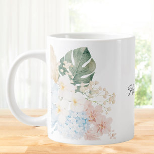 Monogram Vattenfärg Tropisk Blombukett Blommig Jumbo Mugg