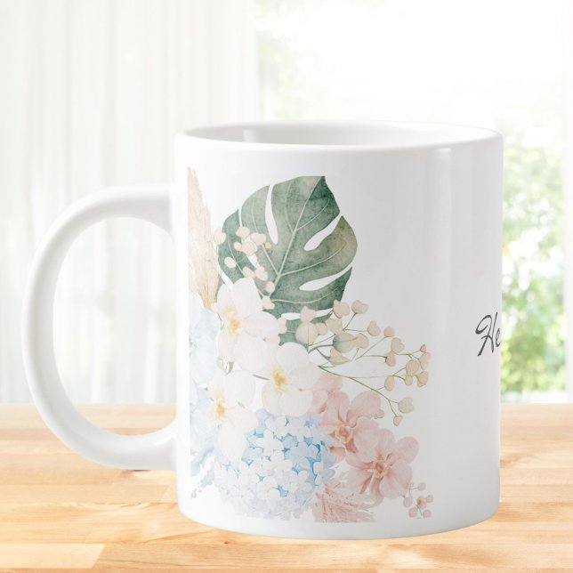 Monogram Vattenfärg Tropisk Blombukett Blommig Jumbo Mugg (Skapare uppladdad)