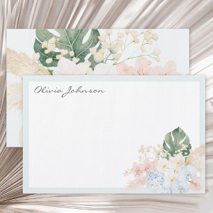 Monogram Vattenfärg Tropisk Blomsterbukett Blommig Brevpapper