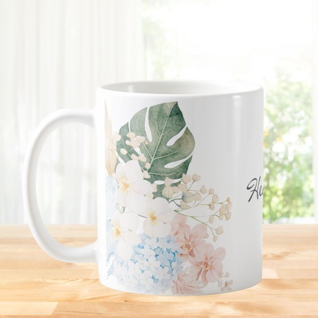 Monogram Vattenfärg Tropisk Blomsterbukett Blommig Kaffemugg (Skapare uppladdad)