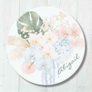 Monogram Vattenfärg Tropisk Blomsterbukett Blommig Underlägg