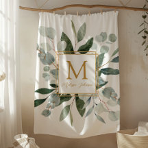 Monogram Vattenfärg Tropiska Gröna Blad