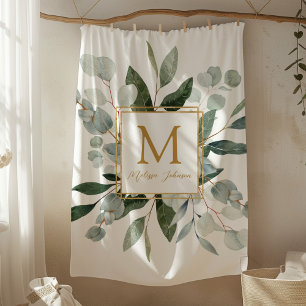 Monogram Vattenfärg Tropiska Gröna Blad Fleecefilt