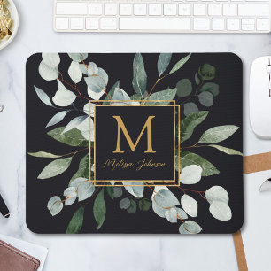 Monogram Vattenfärg Tropiska Gröna Blad Musmatta