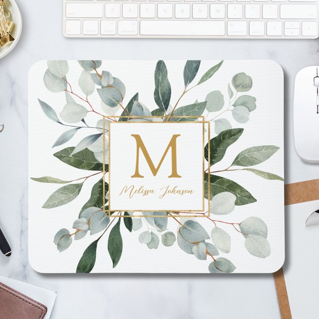 Monogram Vattenfärg Tropiska Gröna Blad Musmatta (In situ)