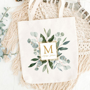 Monogram Vattenfärg Tropiska Gröna Blad Tygkasse