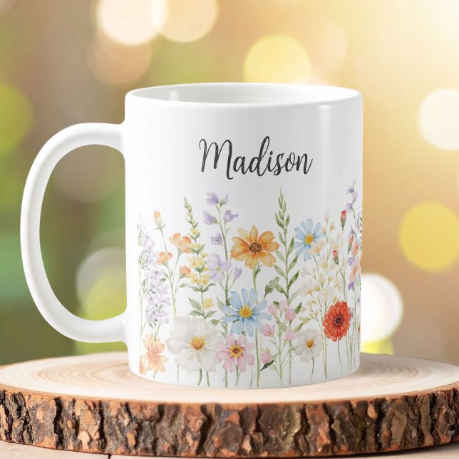 Monogram Vattenfärg Vilda Blommor Blommig Botanisk Kaffemugg (Skapare uppladdad)