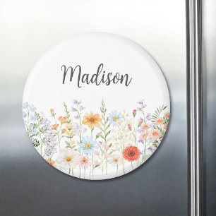 Monogram Vattenfärg Vilda Blommor Blommig Botanisk Magnet