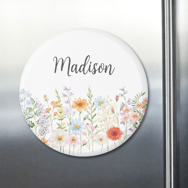 Monogram Vattenfärg Vilda Blommor Blommig Botanisk Magnet (Skapare uppladdad)