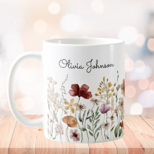 Monogram Vattenfärg Vildblomma Snygg Blomma Kaffemugg