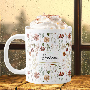Monogram Vattenfärg Vintage Vildblomma Blommig Jumbo Mugg