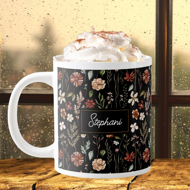 Monogram Vattenfärg Vintage Vildblomma Blommig Jumbo Mugg (In situ)