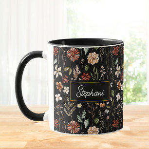 Monogram Vattenfärg Vintage Vildblomma Blommig Mugg