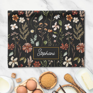 Monogram Vattenfärg Vintage Vildblomma Blommig Te Kökshandduk