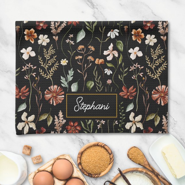 Monogram Vattenfärg Vintage Vildblomma Blommig Te Kökshandduk (In situ)