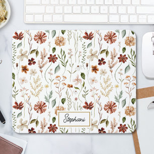 Monogram Vattenfärg Vintage Wildflower Blommig Musmatta