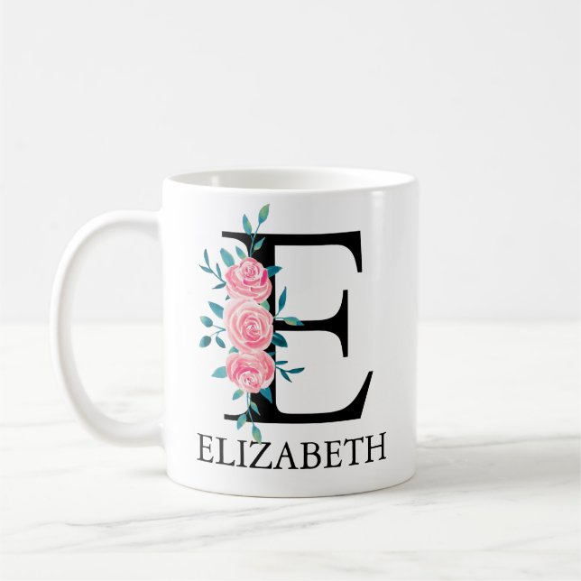 Monogram vattenfärgad Anpassningsbar Brev E Kaffemugg (Vänster)