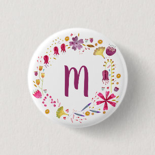 Monogram vattenfärgad Blommigt Knapp
