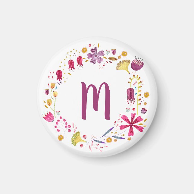 Monogram vattenfärgad Blommigt Magnet (Framsidan)