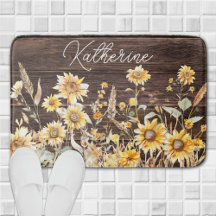 Monogram vattenfärgad Gult Solros Fält Wood