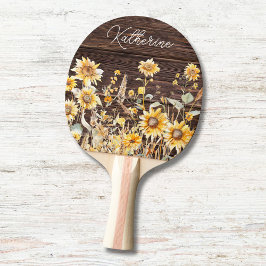 Monogram vattenfärgad Gult Solros Fält Wood Pingisracket