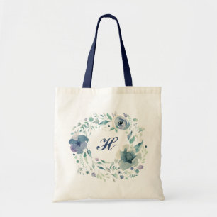 Monogram vattenfärgad utandningsblått Elegant Tygkasse