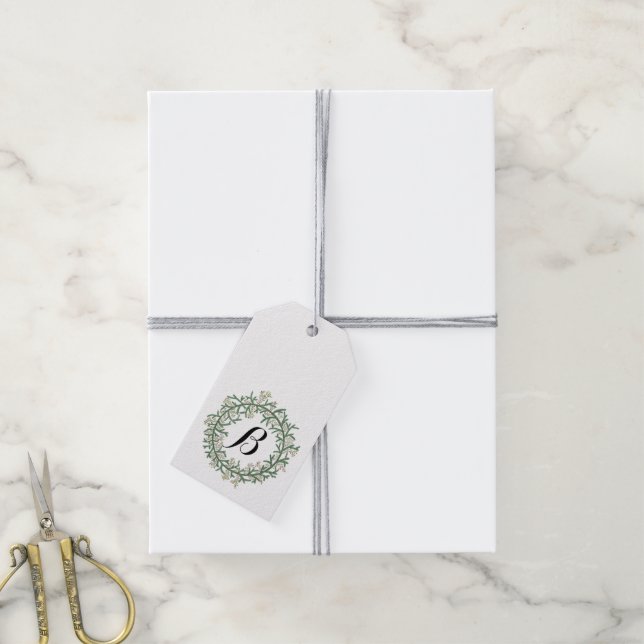 Monogram vattenfärgade Juletiketter för andning Presentetikett (Med Snöre)