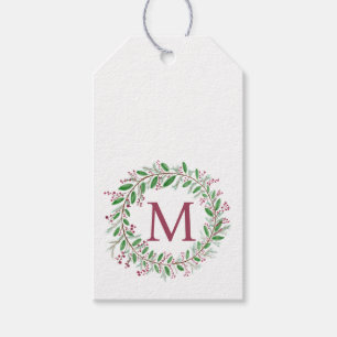 Monogram vattenfärgade Juletiketter för andning Presentetikett