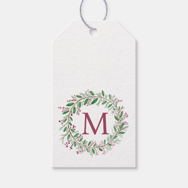 Monogram vattenfärgade Juletiketter för andning Presentetikett (Framsidan)