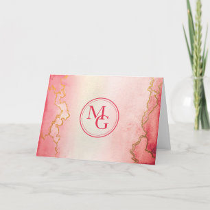 Monogram Vattenfärgen Rosa Red Ombre Guld Vine Tack Kort