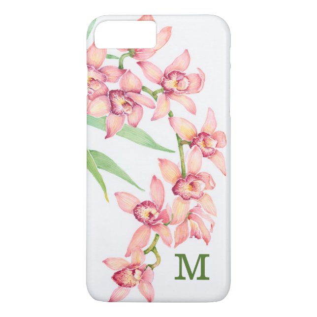 Monogram | Vattenfärgning Rosa Flowers Case-Mate iPhone Skal (Baksida)