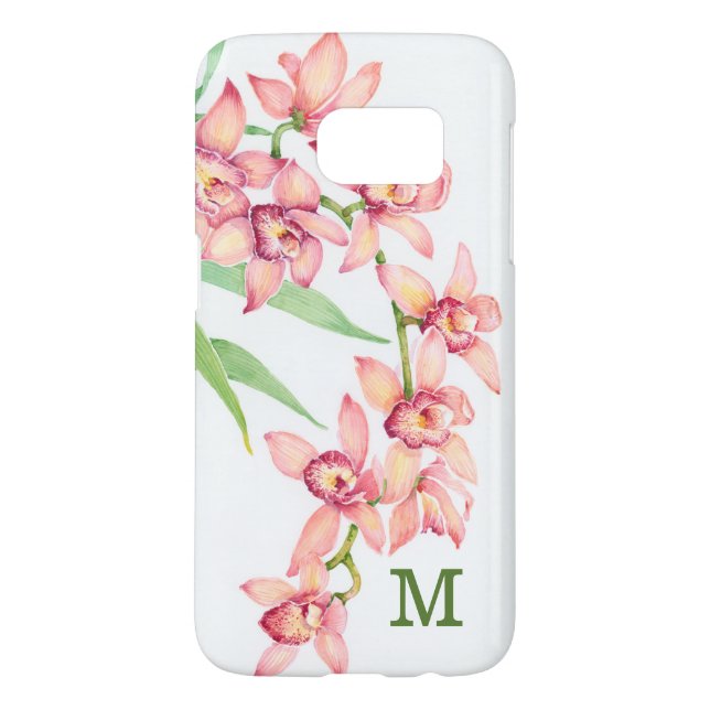 Monogram | Vattenfärgning Rosa Flowers Case-Mate Samsung Galaxy Skal (Baksidan)