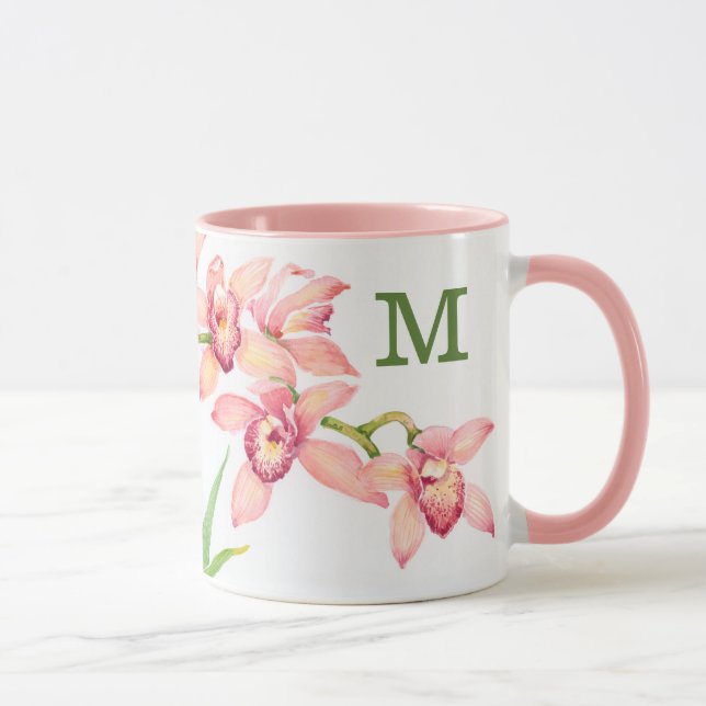 Monogram | Vattenfärgning Rosa Flowers Mugg (Höger)