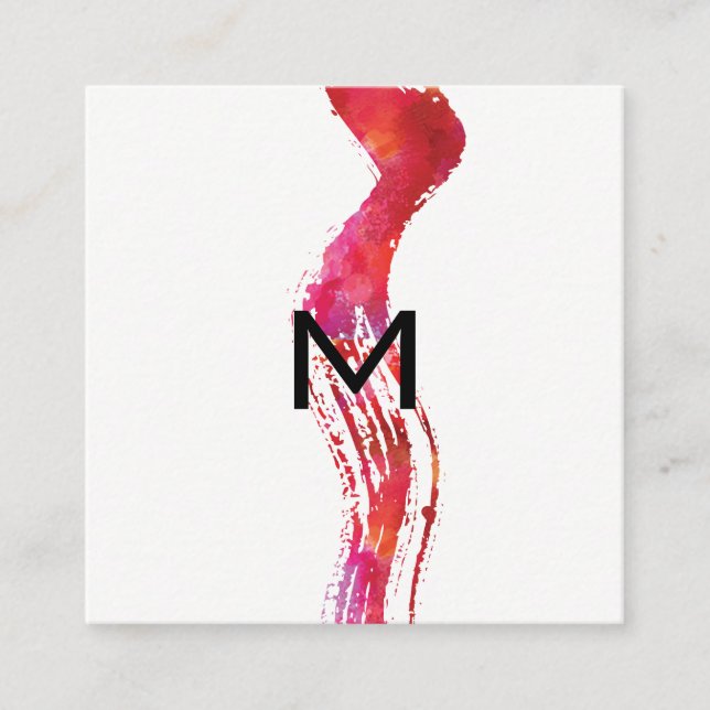 Monogram vattenfärgpensel fyrkantigt visitkort (Framsida)