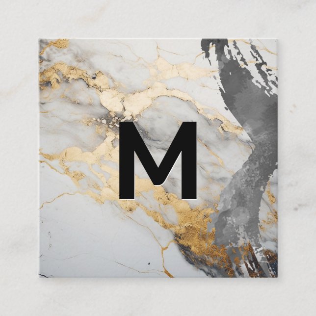 Monogram vattenfärgpensel | Guld Marble Fyrkantigt Visitkort (Framsida)