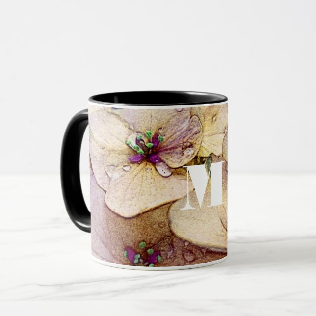 Monogram vattenfärgsblomma Flower Coffee Mugg (Framsida vänster)