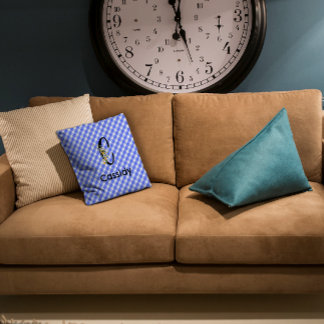 Monogram vattenfärgsblomma gingham blue mönster kudde