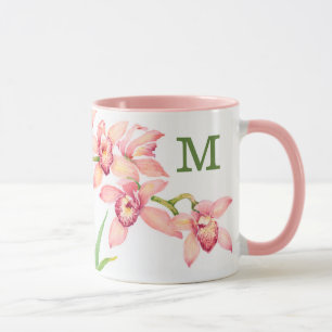 Monogram Vattenfärgsblommor, Rosa Mugg