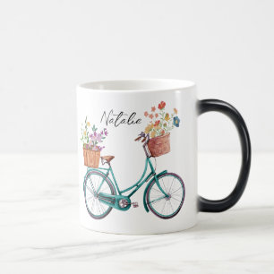 Monogram vattenfärgsfärgad blommigt på cykelns Cut Magisk Mugg