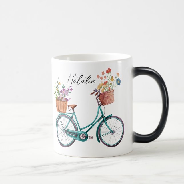 Monogram vattenfärgsfärgad blommigt på cykelns Cut Magisk Mugg (Höger)