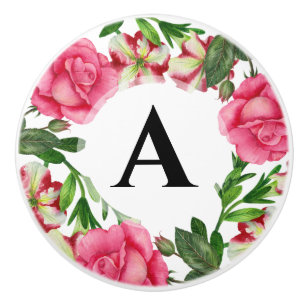 Monogram Vattenfärgsfärgad Blommigt Rosa Utandning Knopp